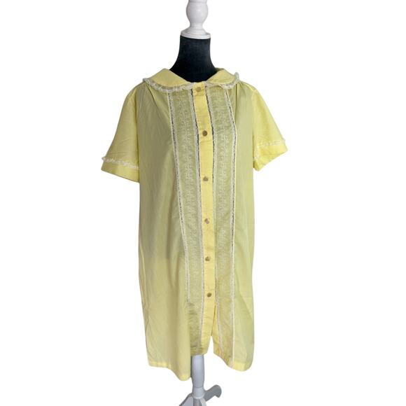 Smart Time Yellow- Day Dress POCKETS retro Vintage nightgown  casual lace collar - Picture 1 of 7